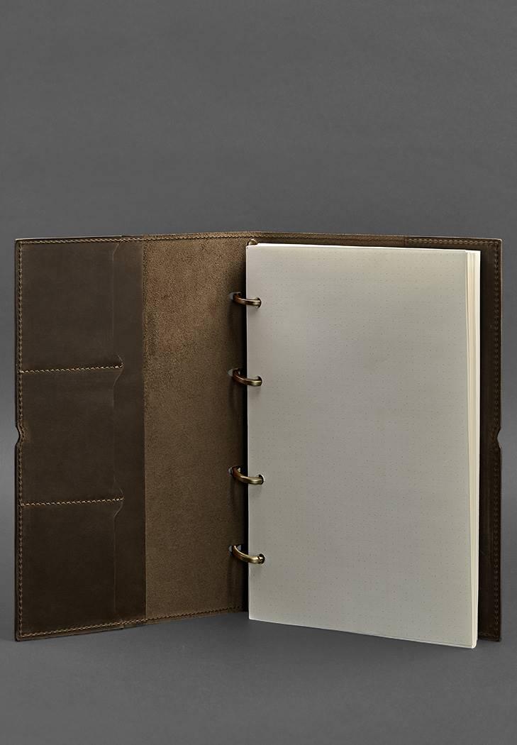 Блокнот кожаный Софт-бук 9.0 Crazy Horse А4 на кольцах в мягкой обложке Темно-коричневый (A-027503) - фото 2