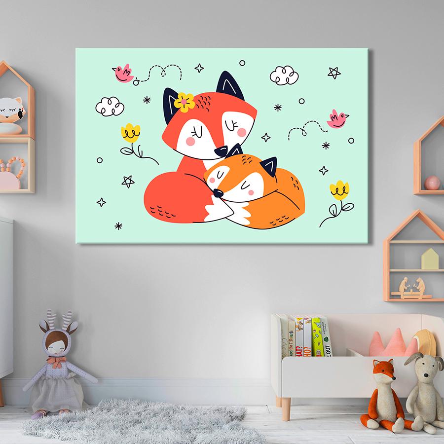 Картина в детскую комнату Лисенок с мамой лисой 120x80 см (A1433-1)