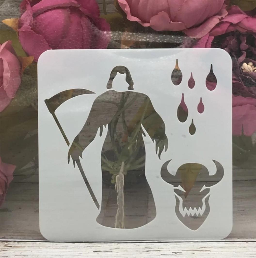 Трафарет для Хэллоуина Смерть с косой 13х13 см Серый (7615/10)