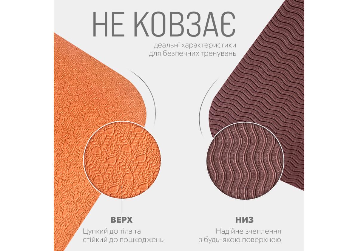 Коврик для йоги и фитнеса EasyFit TPE/TC двухслойный 6 мм Персиковый/Коричневый (EF-1924-PHBN) - фото 4 Коврик для йоги и фитнеса EasyFit TPE/TC двухслойный 6 мм Персиковый/Коричневый (EF-1924-PHBN) - фото 4