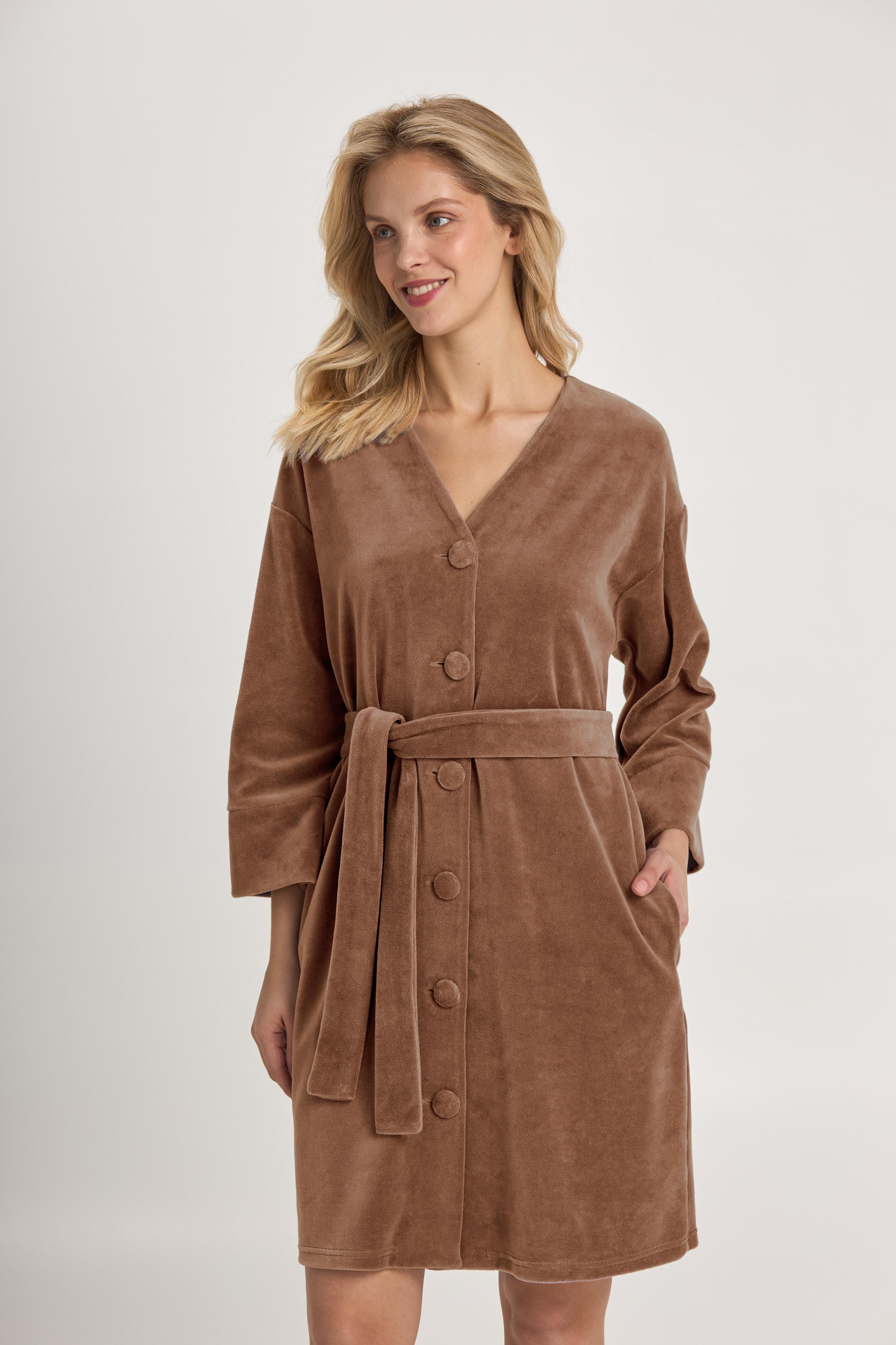 Халат женский велюровый Ellen MACCHIATO 214/00/02 2XL Коричневый (214/00/02)