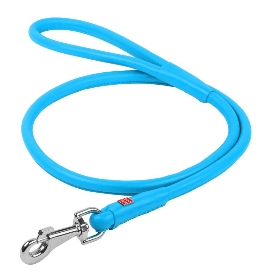 Поводок для собак кожаный Waudog Glamour круглый SM 10 мм 122 см Голубой
