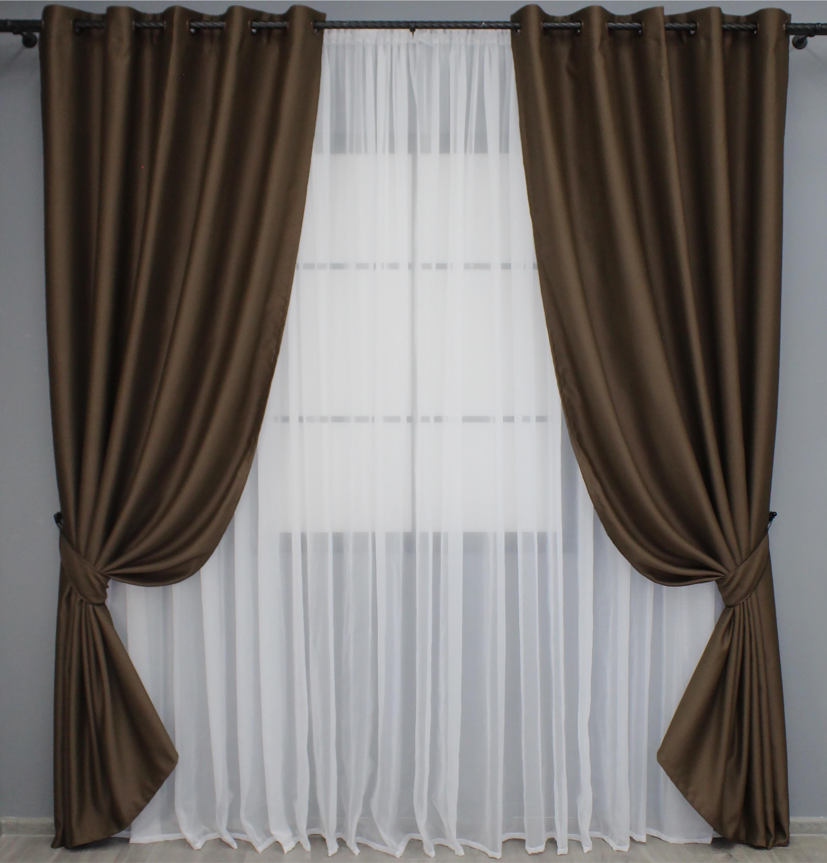 Комплект штор на люверсах VR-Textil Fusion Dimout №834ш 150х250 см 2 шт. Коричневый (37-0131) - фото 1 Комплект штор на люверсах VR-Textil Fusion Dimout №834ш 150х250 см 2 шт. Коричневый (37-0131) - фото 1