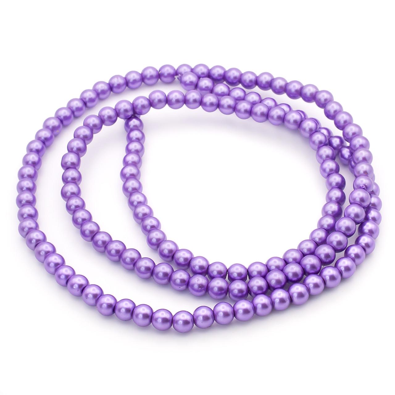 Бусины стеклянные на нитке под жемчуг 6 мм 80 см 145 шт. Фиолетовый светлый (БЖ0006к45)