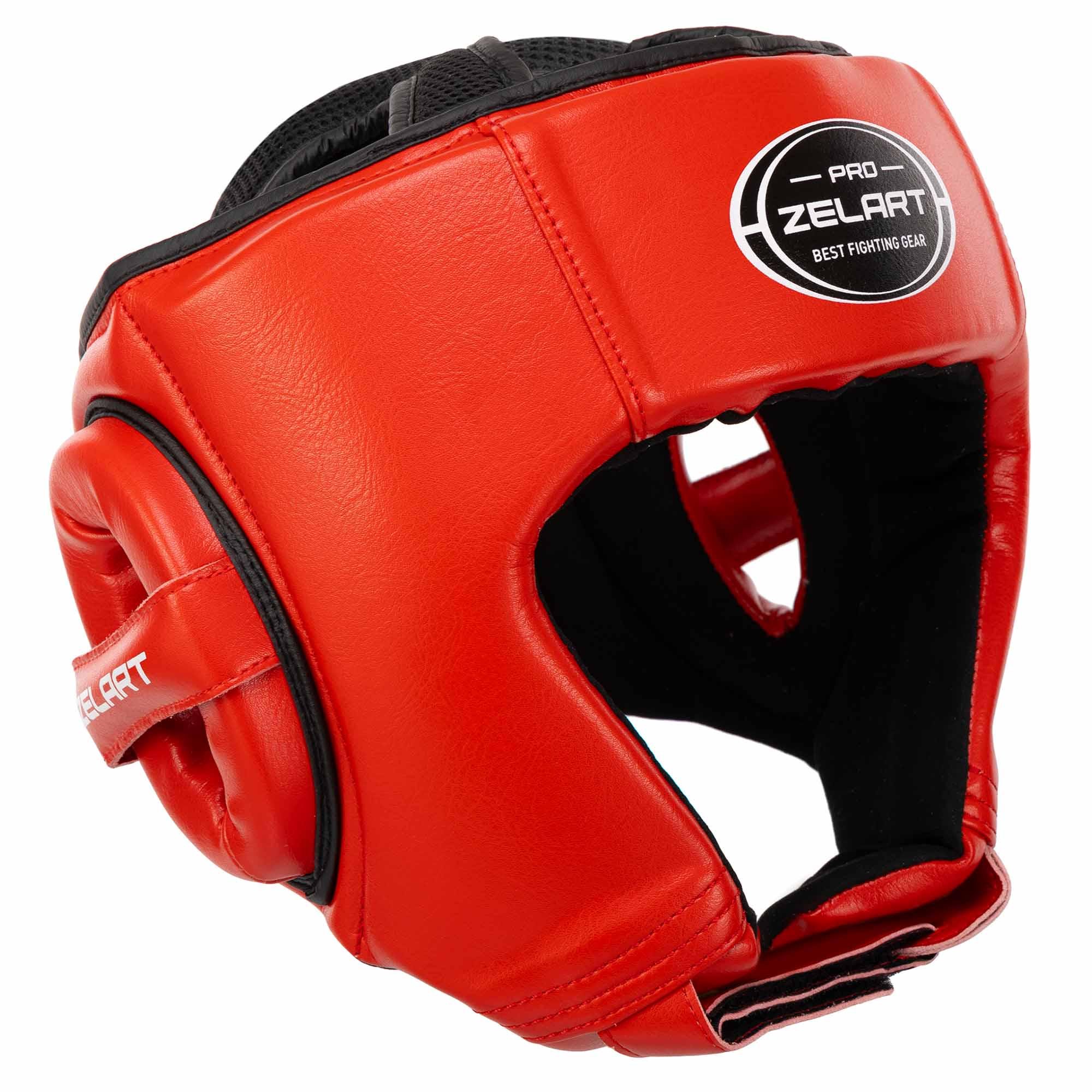 Шлем боксерский открытый кожаный Zelart BO-3904 S Красный