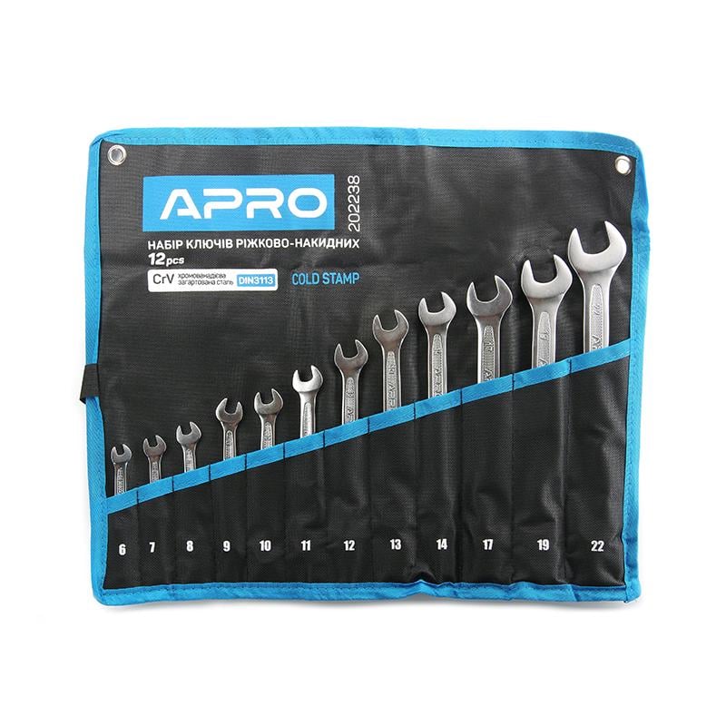 Набір ключів ріжково-накидних Apro CrV 12 шт. 6-14/17/19/22 мм (202238)