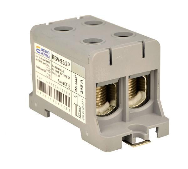 Клема ввідна силова АСКО KBV 16-95 мм.кв 245А 2-2 800V AC Сірий (A0130010190)