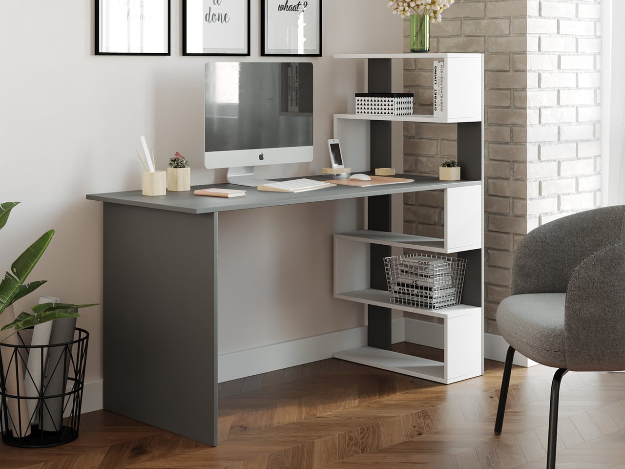 Компьютерный стол Moreli Christer 1416x1226x600 Антрацит/Белый (61ea887affd729102b41955e)