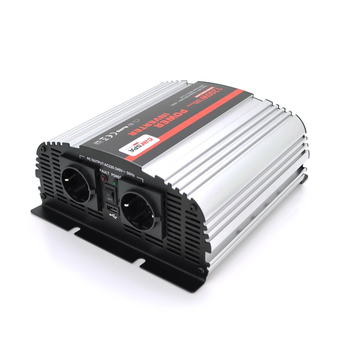 Інвертор напруги Carspa-1200-242 1200 Вт 12/220V approximated 2Shuko USB клеми Box Q4