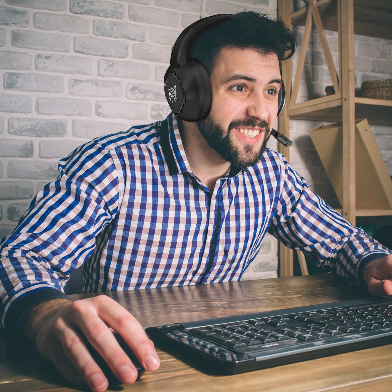 Наушники игровые ONIKUMA K19 с LED подсветкой/микрофоном накладные - фото 3