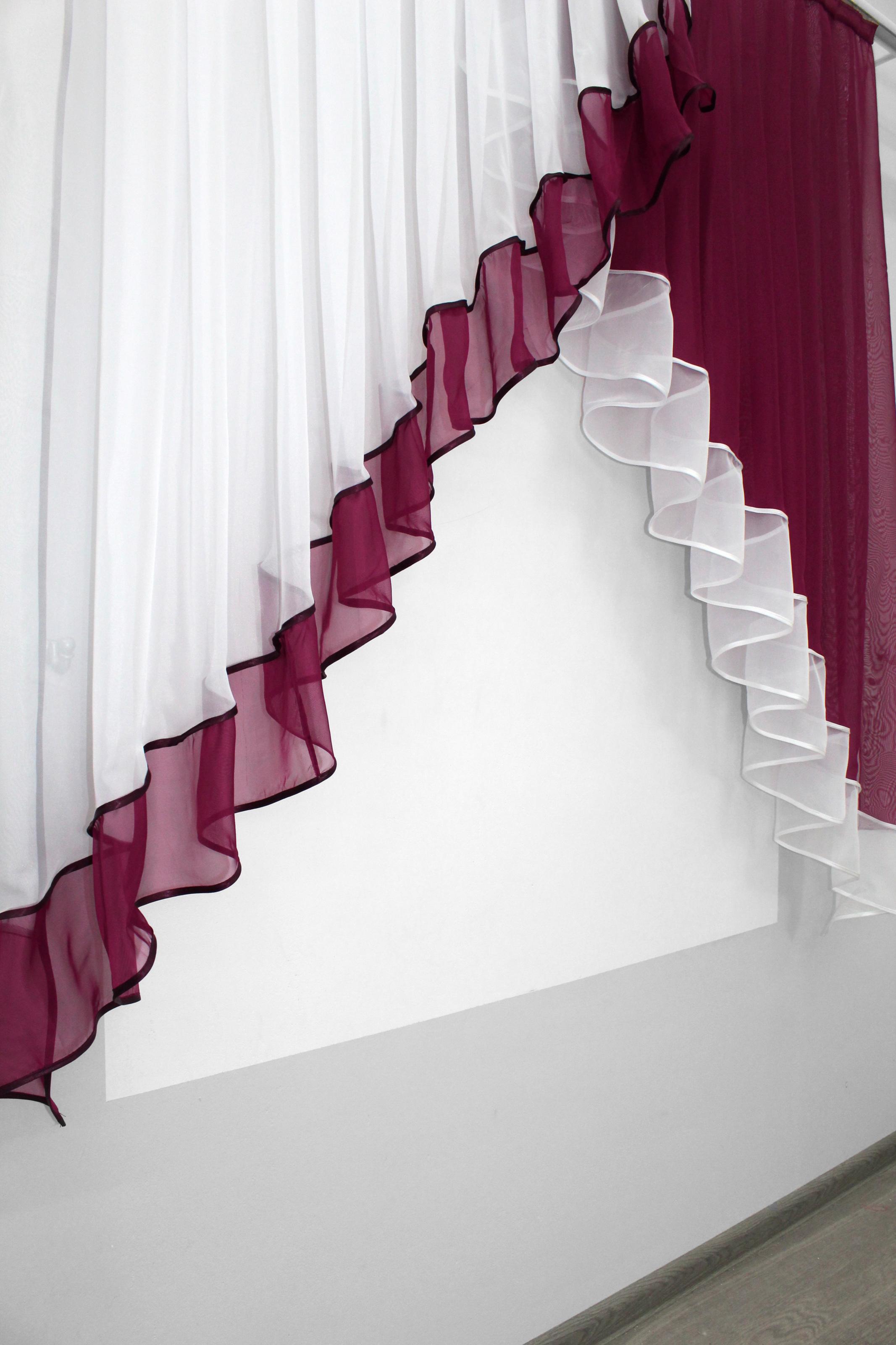 Фіранка кухонна VR-Textil № 023к 150х150 см Білий/Бордовий (50-525) - фото 3