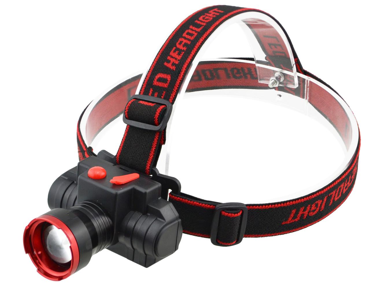 Фонарик налобный СОВА CB-0603 Q5 Zoom аккумуляторный 1x18650 ЗУ от сети Black/Red (3_06314)