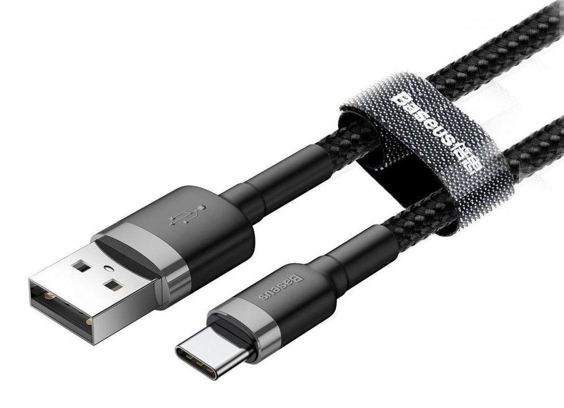 Кабель для зарядки телефона/смартфона Baseus Cafule USB-Type-C 3А 1м Сірий/Чорний (CATKLF-BG1) - фото 2