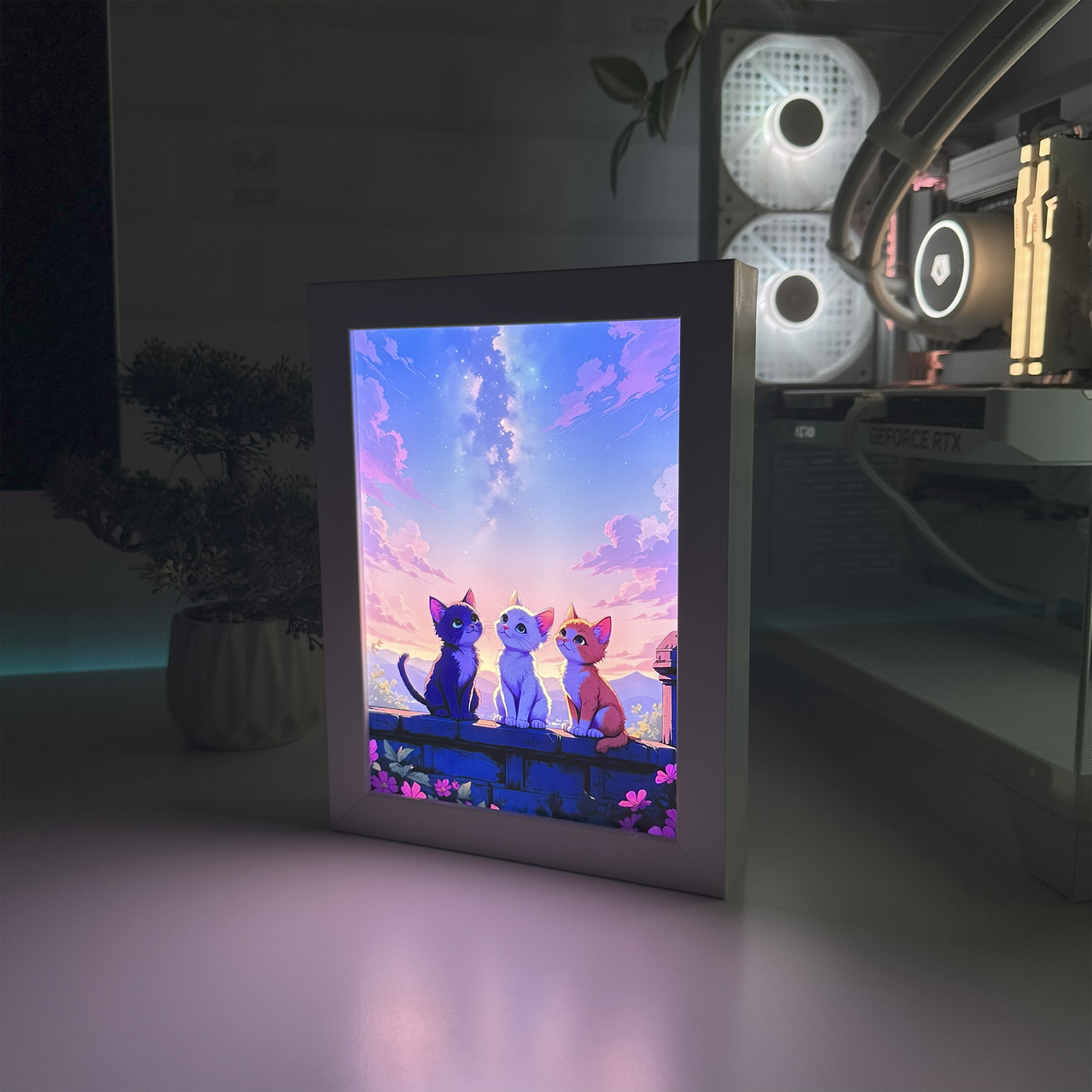 Светильник светодиодный акриловый с 3D-эффектом Арт Котики Белый