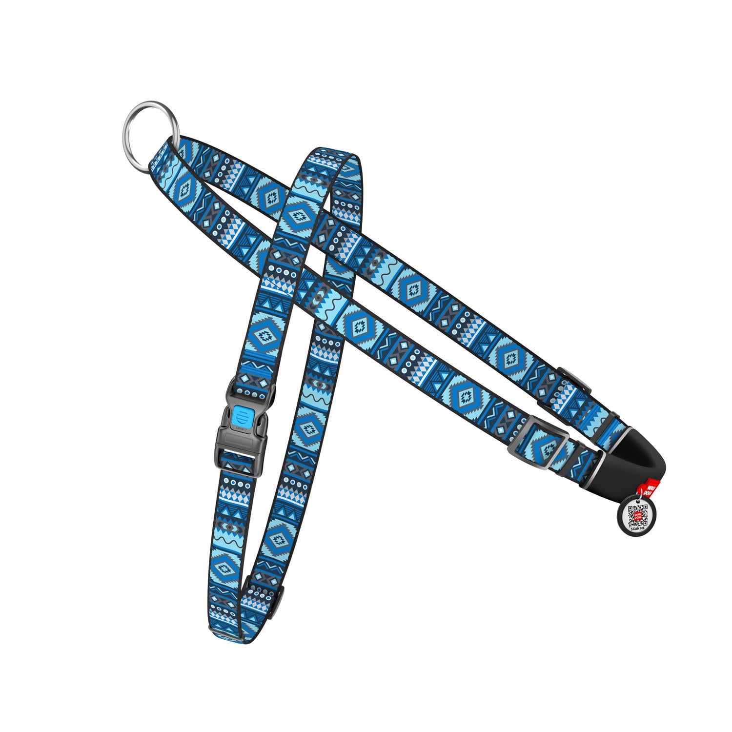 Шлейка для собак Waudog Nylon c QR паспортом Этно пластиковый фастекс L 25 мм 60-80 см/70-100 см Синий