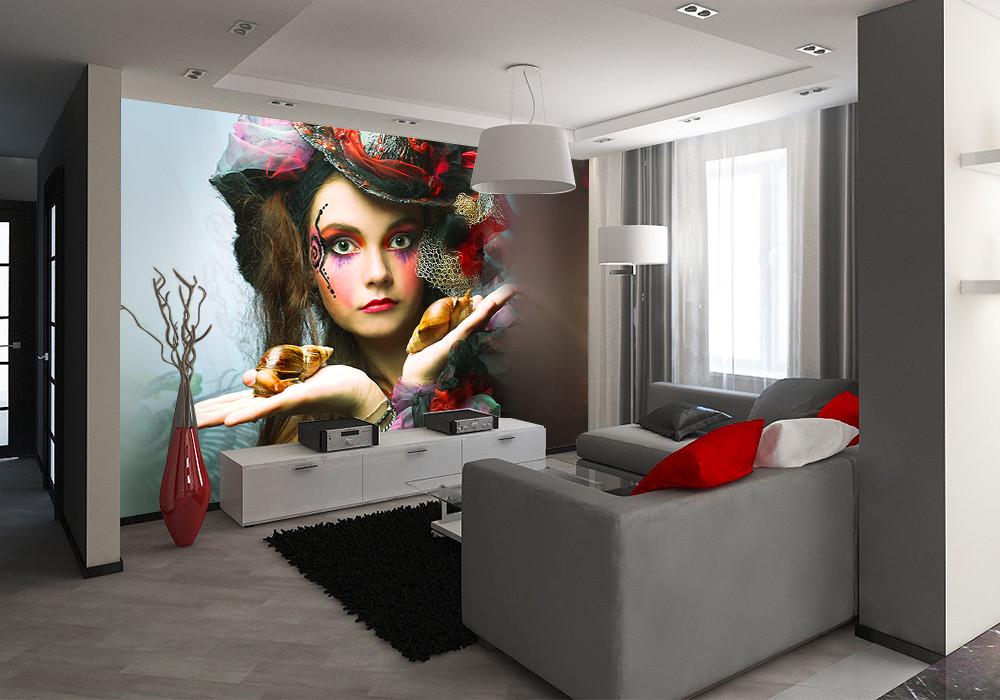 Фотошпалери флізелінові, що миються для спальні/зали/кухні Дівчина з равликами