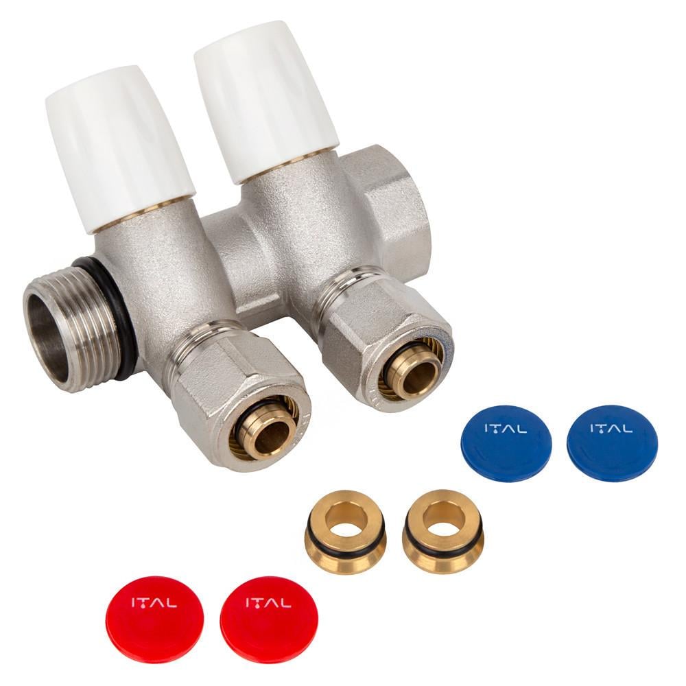 Коллектор для воды ITAL IT02-105A1 с регулируемыми вентилями 3/4"x16х2" 2 выхода Латунь (1055686)