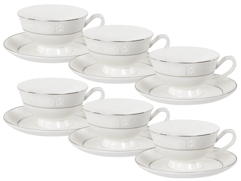 Чайний набір Lefard Класика 440-112 на 6 персон чашки з хромовою облямівкою 200 мл Білий