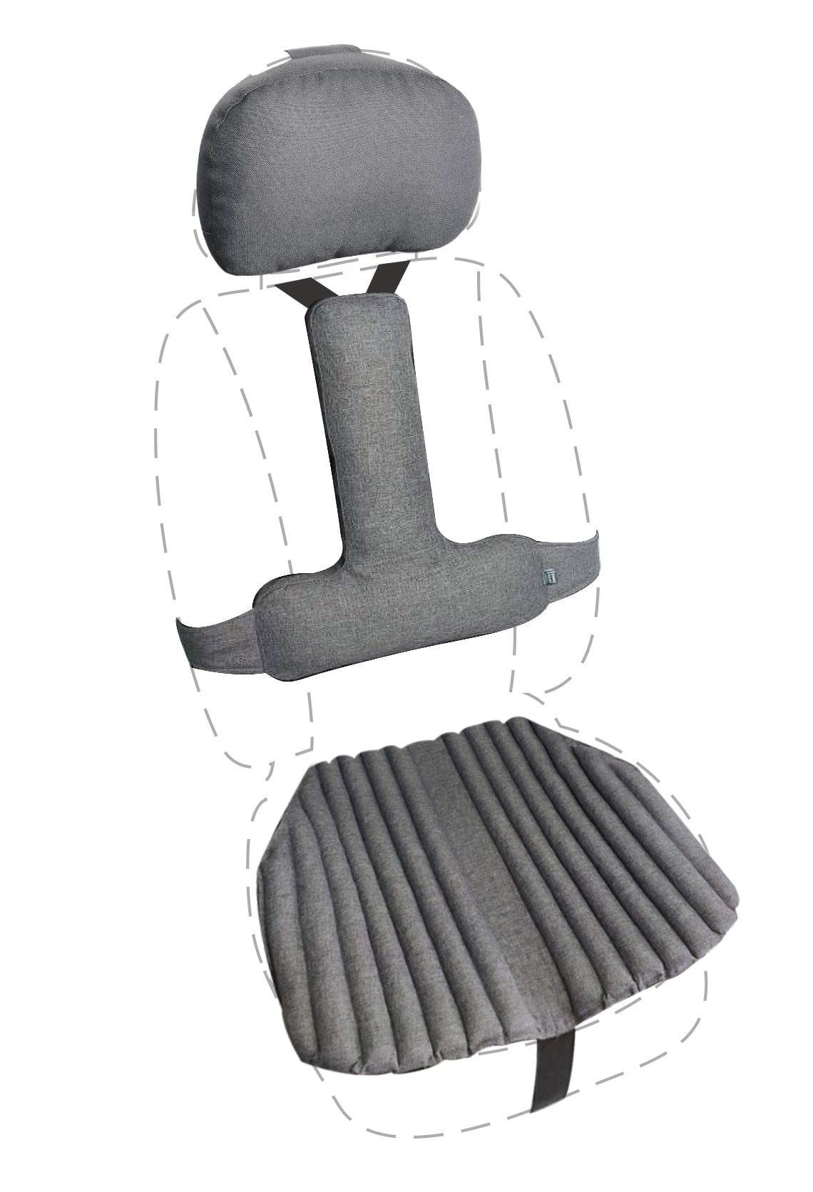 Подушки автомобильные EKKOSEAT три в одном Черный Серый (AV-1G23H-201Т)