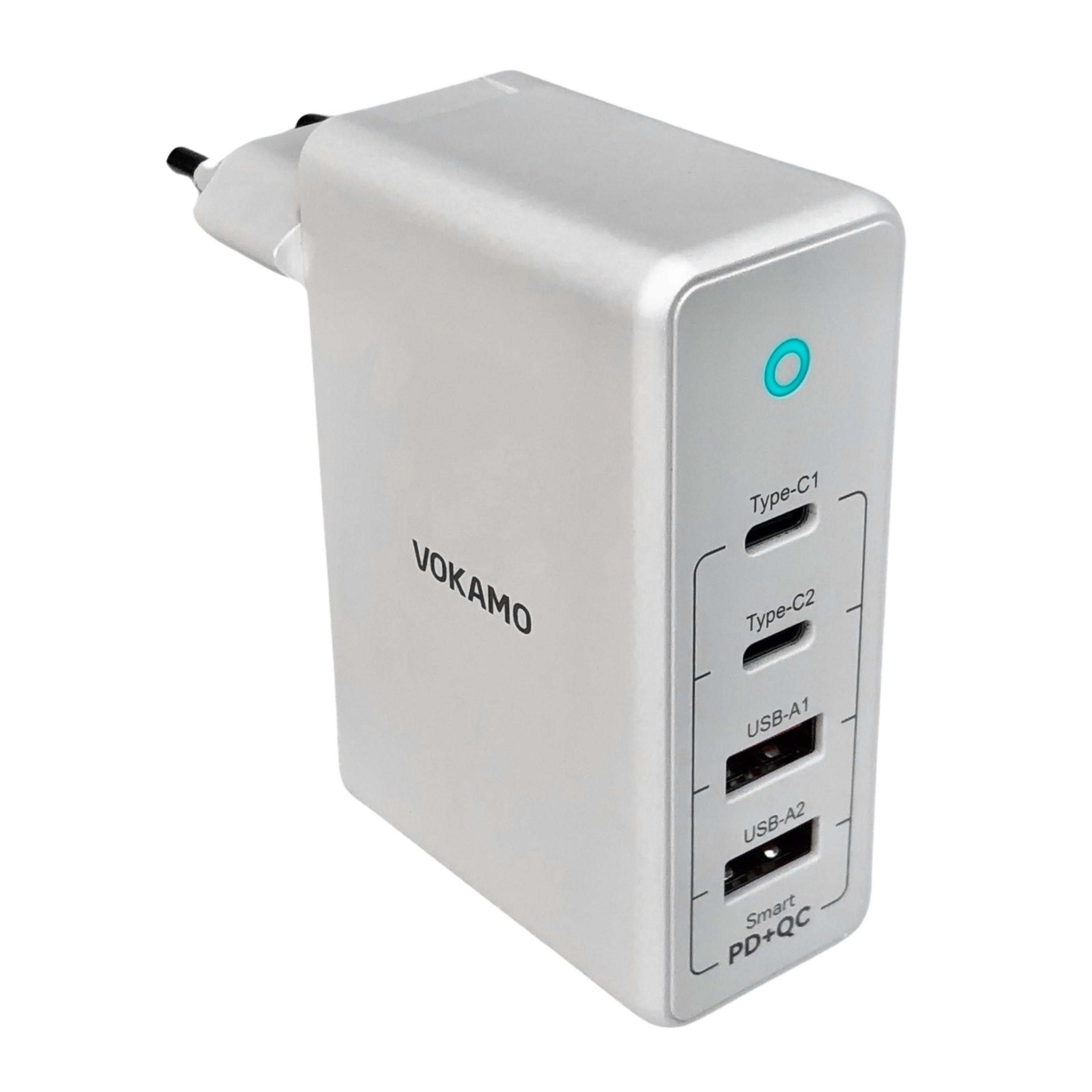 Зарядний пристрій Vokamo 2хType-C/2хUSB Spow GaN 100 W - фото 1