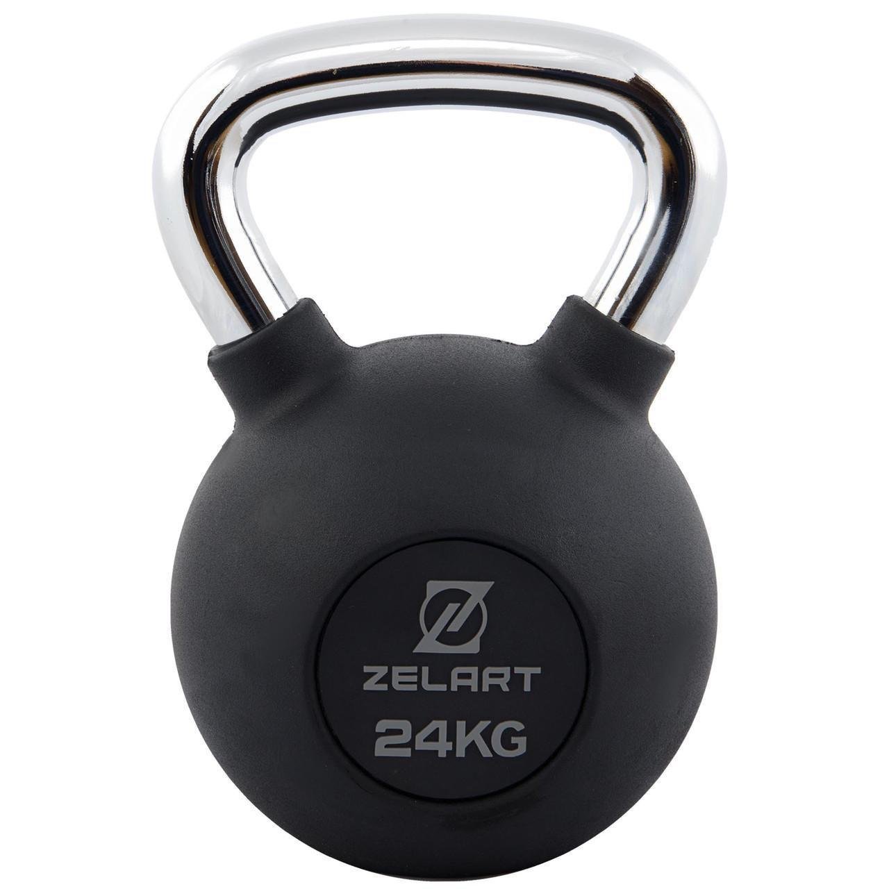 Гиря тренировочная цельная Zelart TA-7794-24 чугунная резиновая с хромированной ручкой 24 кг Черный (2795372225)
