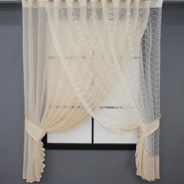 Занавеска на кухню с подвязками 300х170 см Бежевый (060к) Занавеска на кухню с подвязками 300х170 см Бежевый (060к)