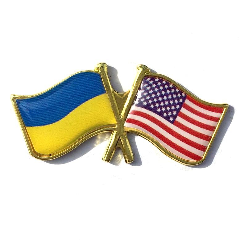 Значок Флаги Украина-США металлизированный 3,5х1,6х0,12 см Разноцветный (PL-UA-USA)