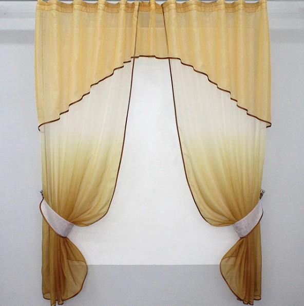 Занавеска кухонная шифон/батист 290х170 см Золотистый (084к)