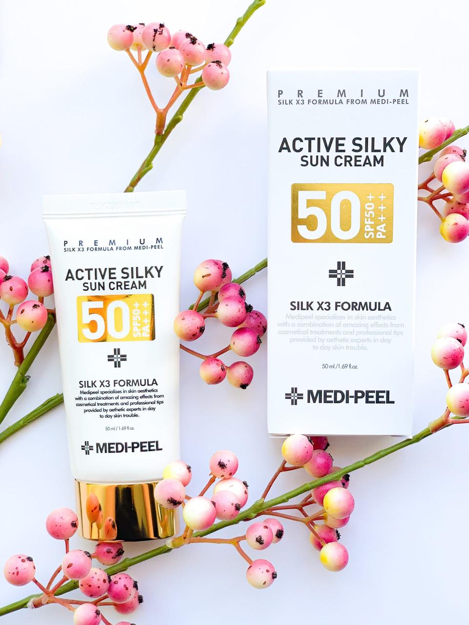 Крем солнцезащитный с комплексом пептидов и шелка MEDI-PEEL Active Silky Sun Cream SPF50+PA+++ 50 мл