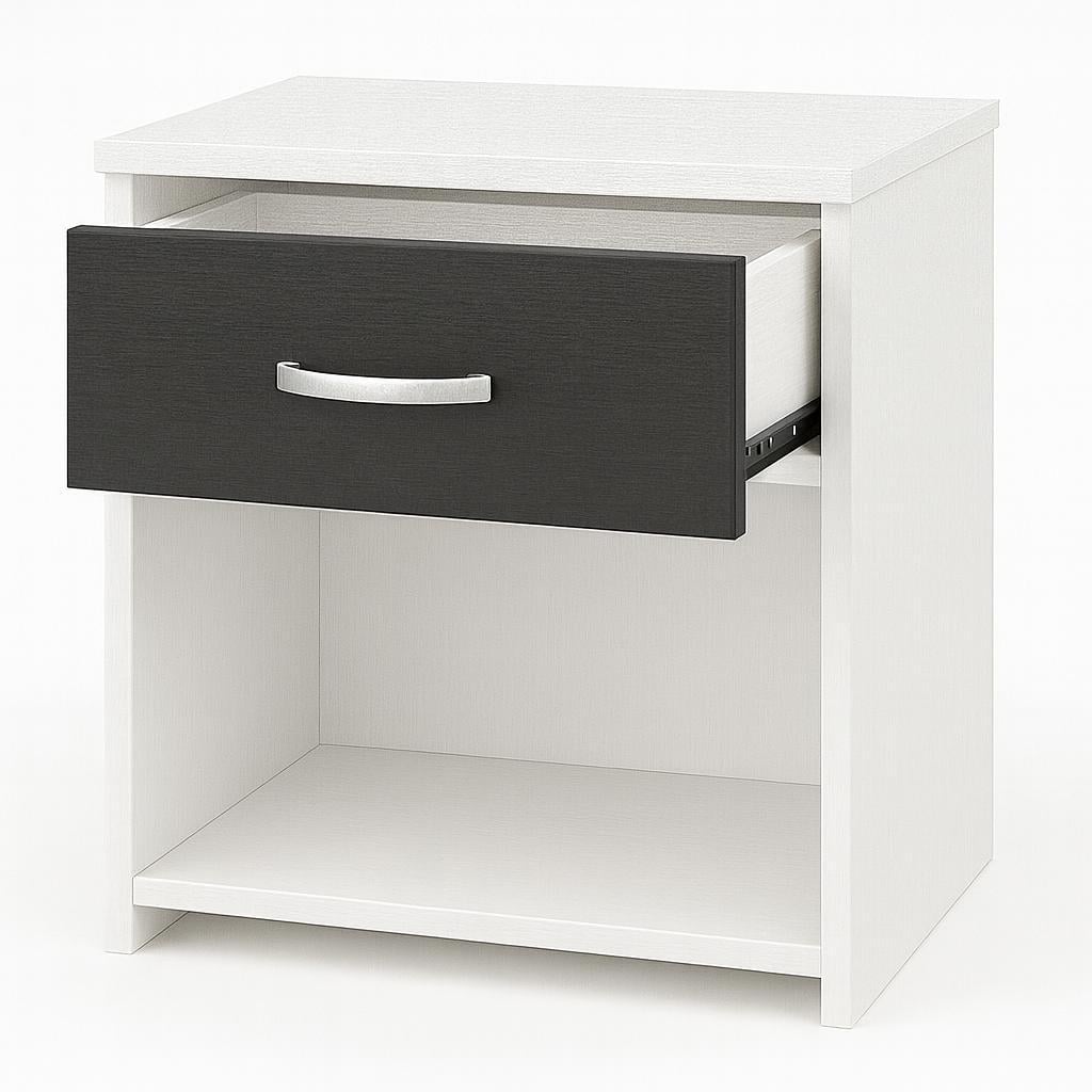 Приліжкова тумба №4 ДСП з висувним ящиком і нішею 500х400х350 мм Білий/Антрацит Приліжкова тумба №4 ДСП з висувним ящиком і нішею 500х400х350 мм Білий/Антрацит