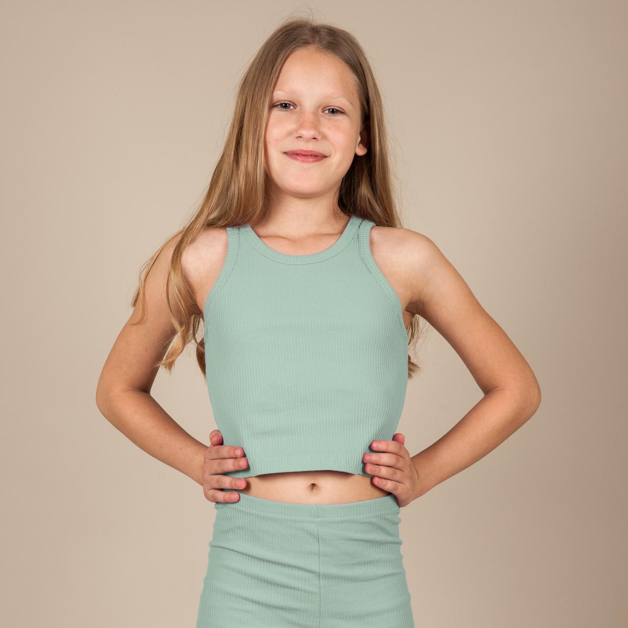 Майка детская для девочки Gabbi Рубчик хлопковая укороченная 116-122 см Оливковый (12875)