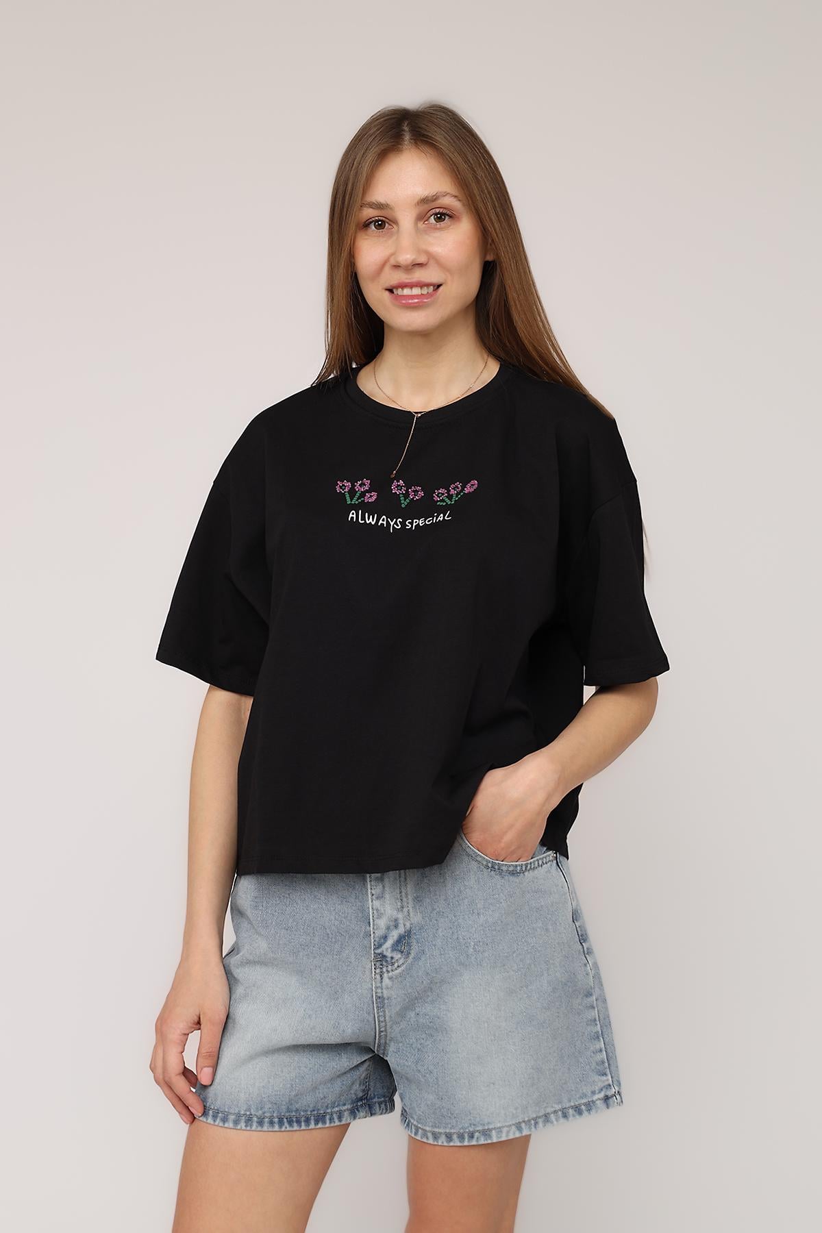 Футболка с коротким рукавом женская ЦБ-00275580 р. 44 Черный (SKT001061953)
