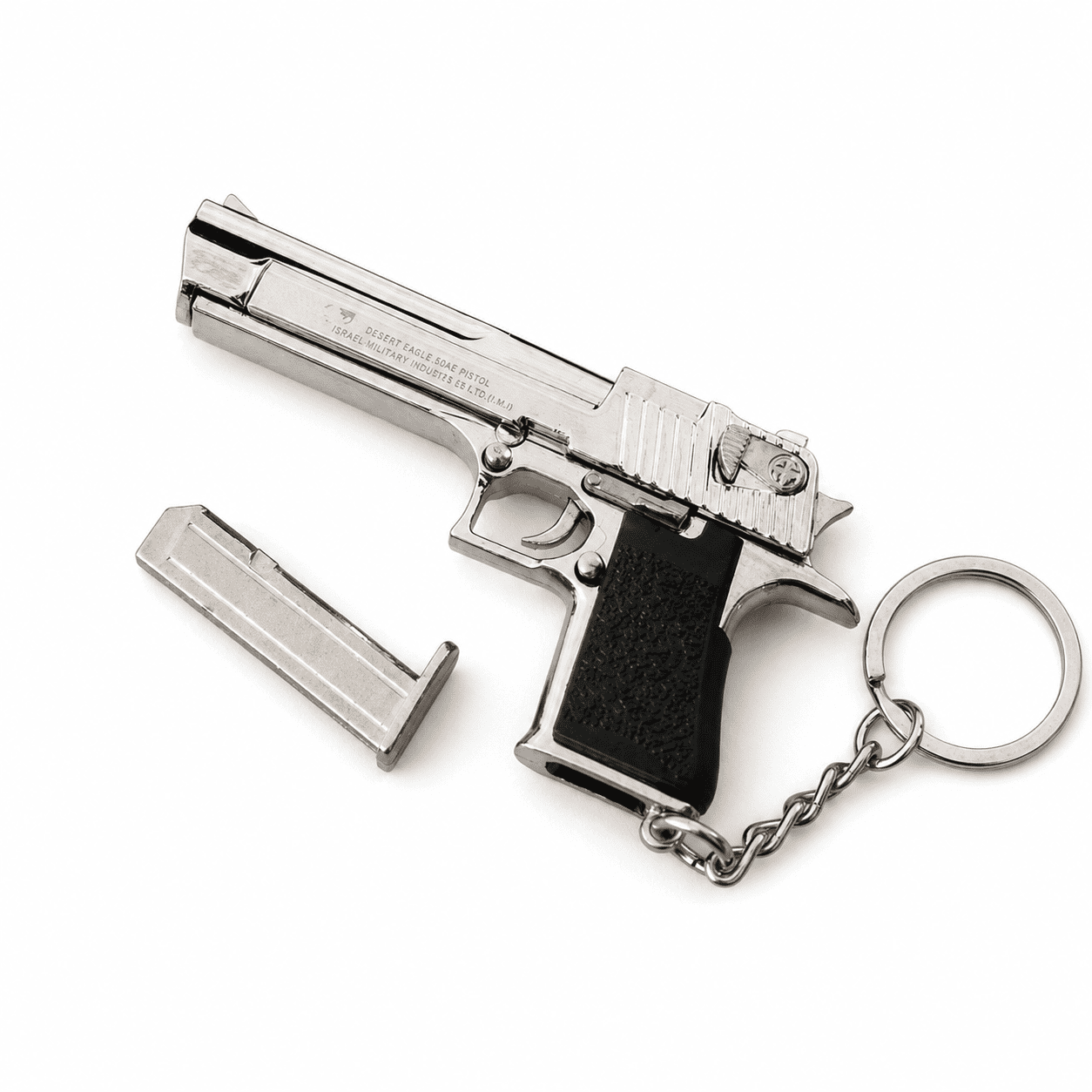 Брелок тактический Desert Eagle 1:4 металлический разборный мини Пистолет с подвижным затвором съемным магазином и подвижным курком 66 мм Silver Брелок тактический Desert Eagle 1:4 металлический разборный мини Пистолет с подвижным затвором съемным магазином и подвижным курком 66 мм Silver