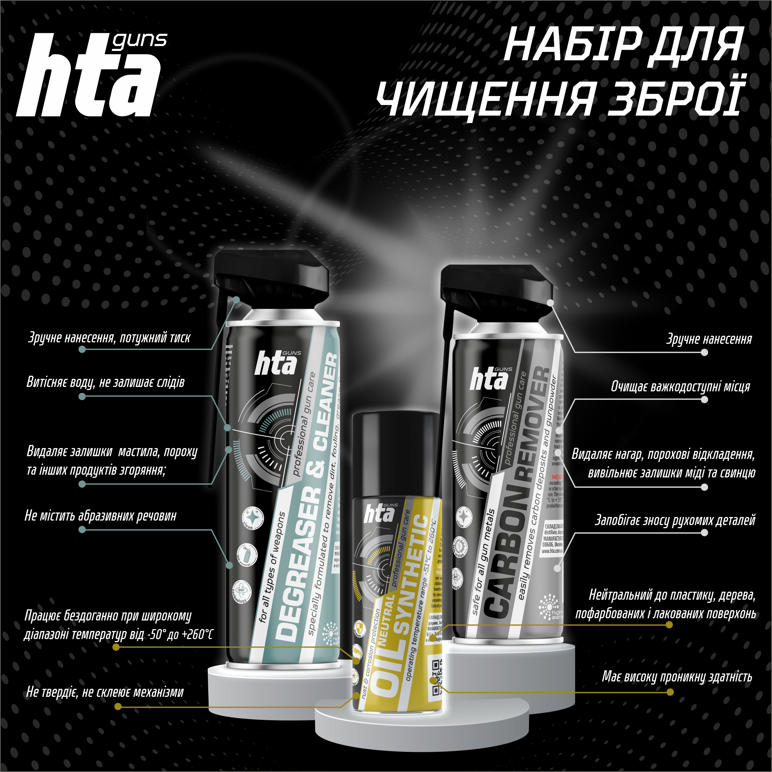 Набор для чистки оружия HTA Neutral Syntetic Oil 200 мл/Degreaser&Cleaner 500 мл/Carbon Remover 400 мл (HTA10107) - фото 2