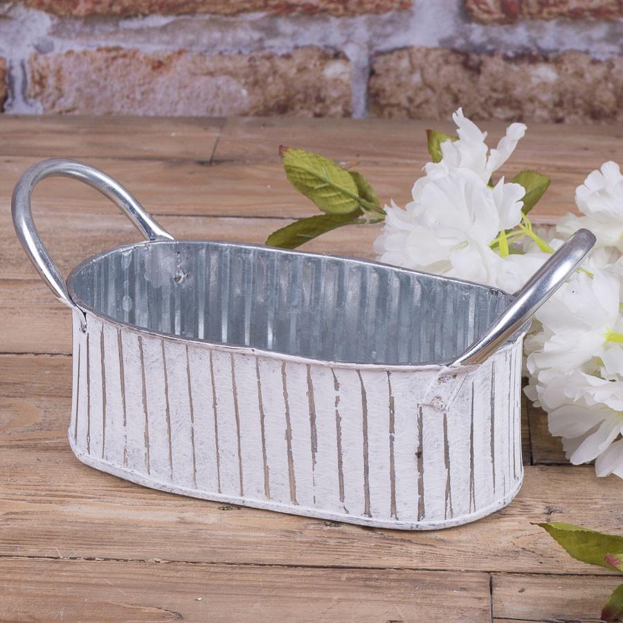 Металлическое кашпо овальное полоска (2372)