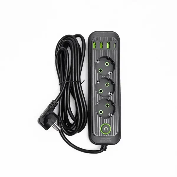 Фильтр-удлинитель сетевой 3 розетки 3 USB-A 1 Type-C кабель 3 м Черный