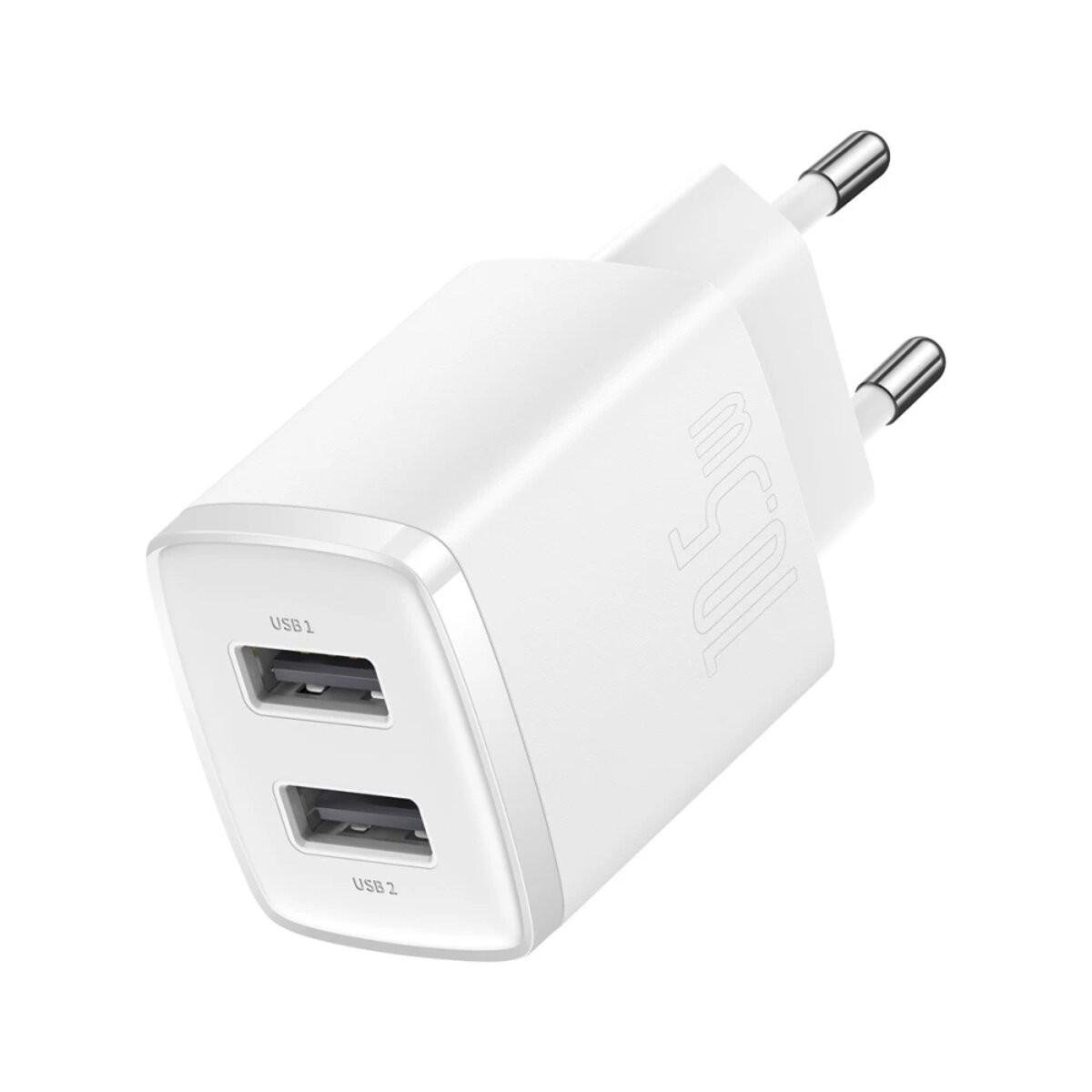 Зарядное устройство BASEUS 2 USB 10,5W Compact Charger EU White (CCXJ010202)