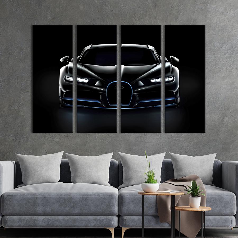 Картина на холсте Люксовый чёрный Bugatti Chiron 149x93 см (1305-41)