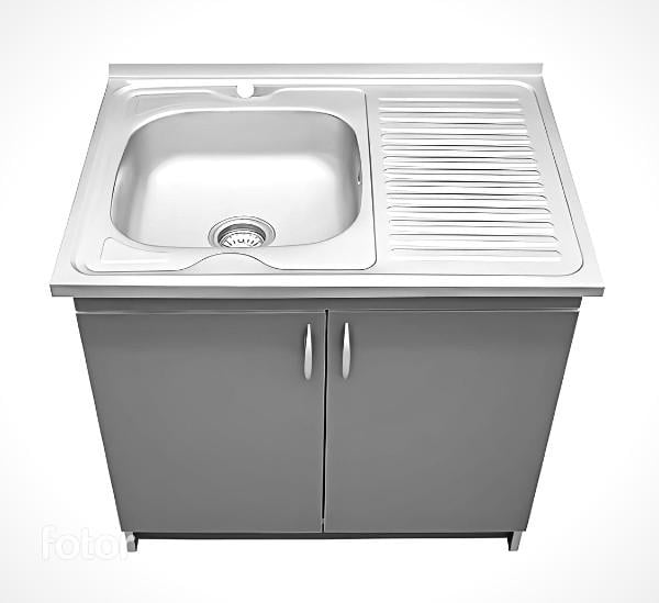 Тумба кухонная с мойкой левая чаша с сифоном 80x60 см 0,6 мм Антрацит (2190940763)