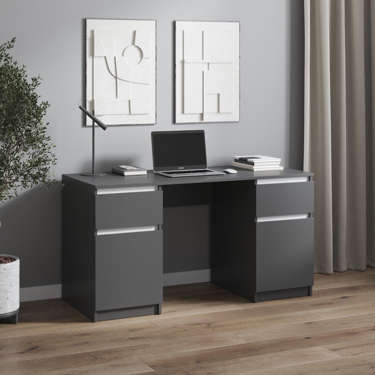 Стіл комп’ютерний з 2 тумбами Вайс R-34 1400х600х755 мм Антрацит/Білі планки (30433388) - фото 1