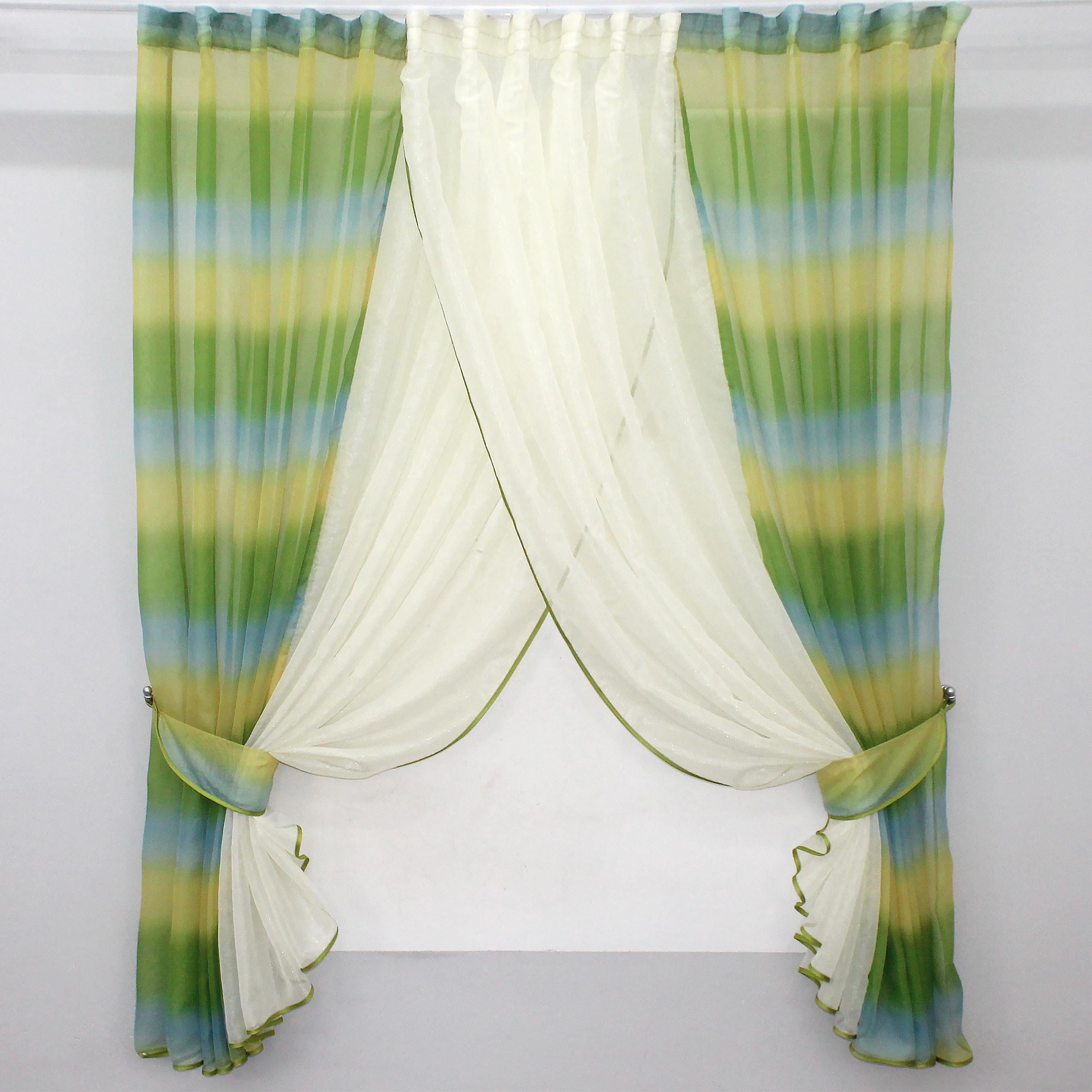 Шторы кухонные VR-Textil № 111к 400х170 см Молочный/Оливковый/Желтый/Голубой (52-0226)