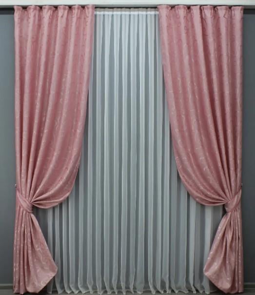 Штори у вітальню/спальню з жаккарду 1,5х2,7 м 2 шт. Рожевий (1454ш) - фото 1 Штори у вітальню/спальню з жаккарду 1,5х2,7 м 2 шт. Рожевий (1454ш) - фото 1