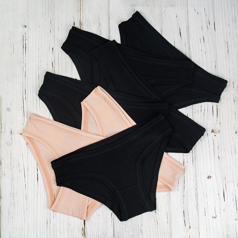 Набор трусов-слип хлопковых XS 7 шт. Бежевый/Черный