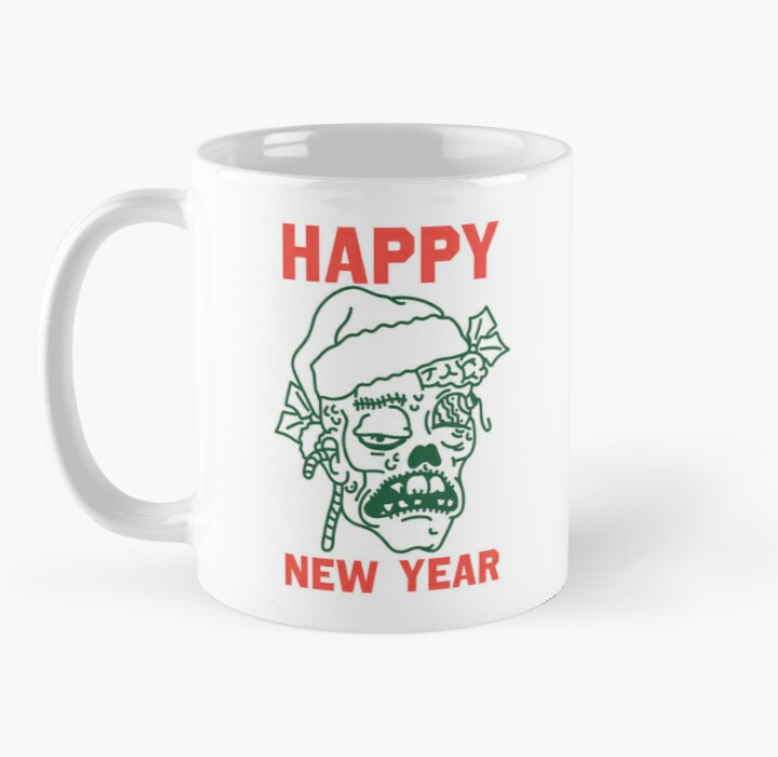Чашка керамічна з принтом Happy New Year Зомбі 330 мл Білий