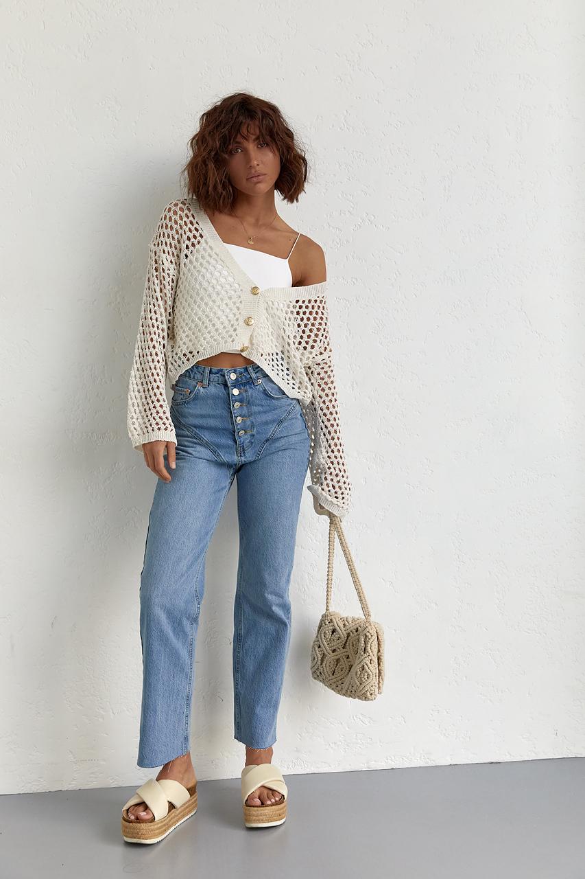 Кардиган укорочений на ґудзиках M Молочний (11092652) - фото 3 Кардиган укорочений на ґудзиках M Молочний (11092652) - фото 3