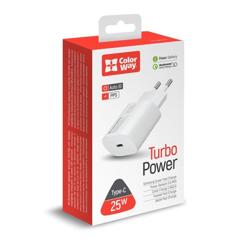 Зарядное устройство сетевое ColorWay Power Delivery USB-C PPS 25 Вт White (CW-CHS033PD-WT) - фото 4