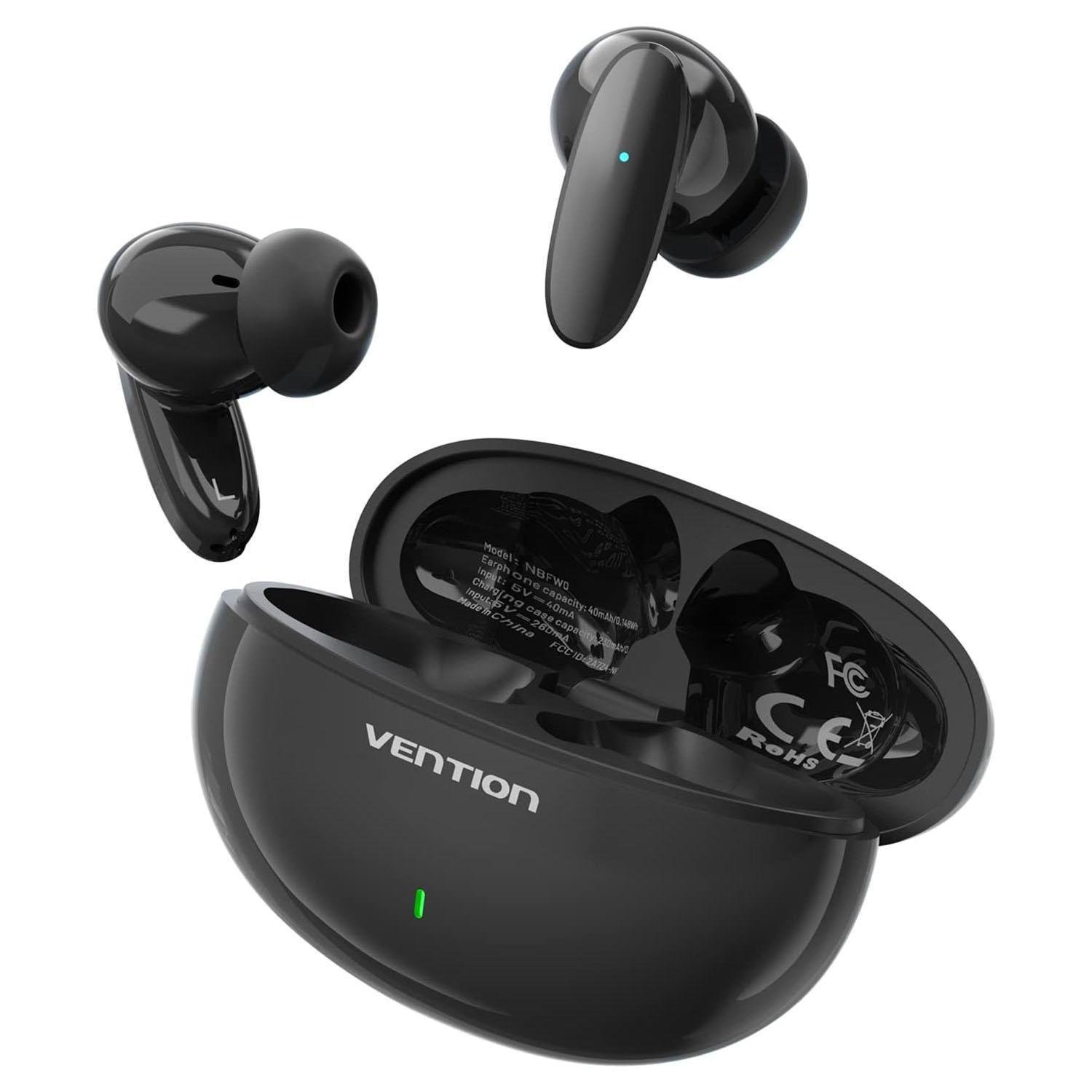 Наушники беспроводные Vention Elf E01 Bluetooth 5.3 TWS шумоподавления AAC/SBC Hi-Fi IPX4 водонепроницаемые Черный (NBFB0)