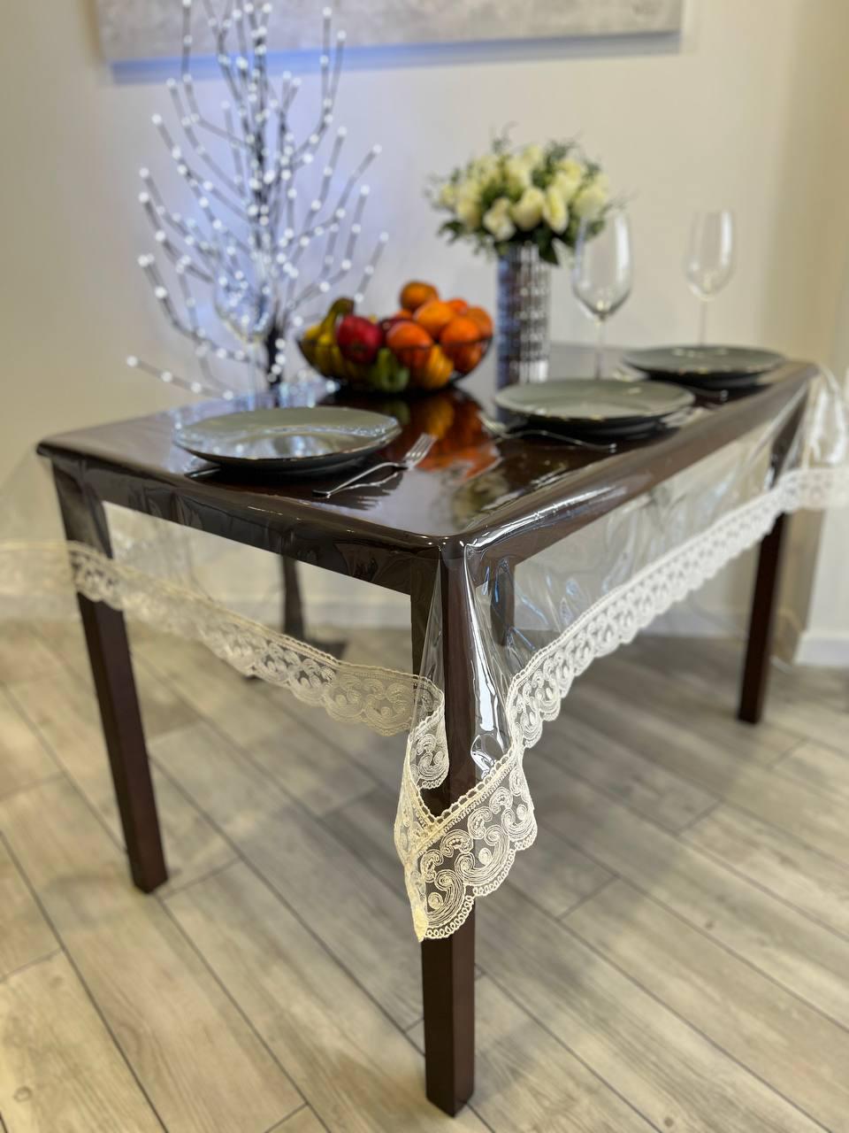 Скатертина з мереживом Рандеву силіконова прямокутна 160x260 см (1008M-p4)