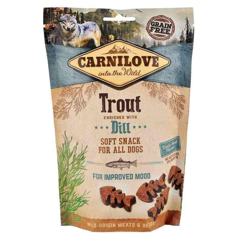 Лакомство полувлажное беззерновое Carnilove Dog Soft Snack с форелью и укропом для взрослых собак 200 г (528912)