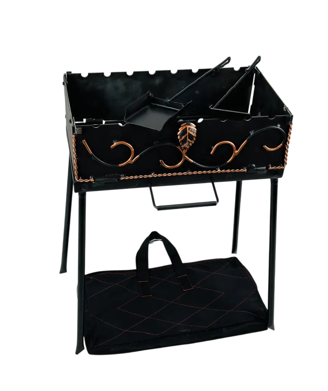 Мангал-чемодан кованый GrillMaster MG-5063 на 8 шампуров кочергой/совком 3 мм Черный (10-164-MG-5063)